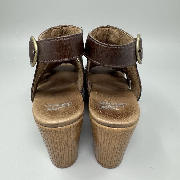 Dansko Sandals Womens 38 7.5-8 Brown Demetra Peep Toe Platform Heels Leather - Picture 6 of 9